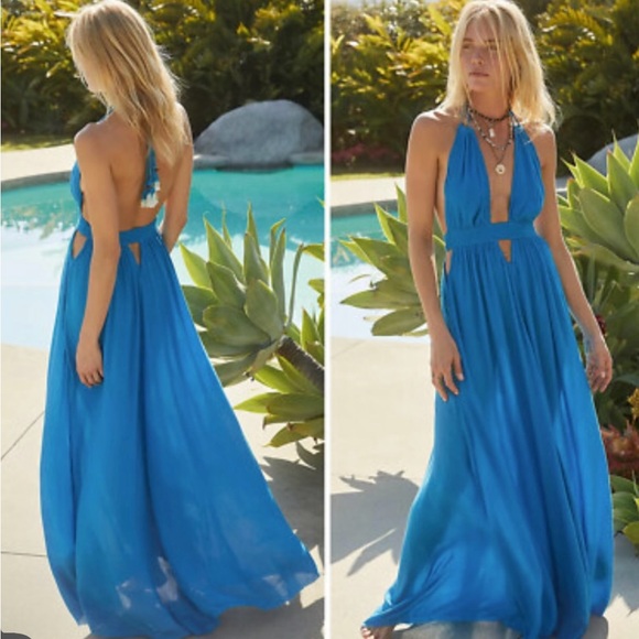 🔥 Free People Look Into The Sun Maxi Dress In Blue Moon Size Small (NWOT) - Picture 6 of 16